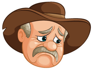 Poster - Cartoon of a sad cowboy with a brown hat