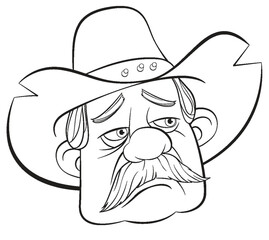 Sticker - Black and white drawing of a sad cowboy face.