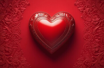 Wall Mural - red volumetric heart on a red background. Generative AI