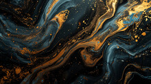Gold And Black Marble Background With Swirls Of Gold And Blue