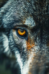 Canvas Print - Close up of wolf's eye with blue background.