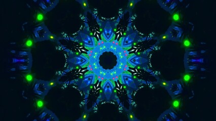 Poster - Blue and green kaleidoscope with lights. Kaleidoscope VJ loop.