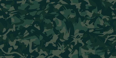 Poster - Abstract grunge camouflage, seamless pattern. Military camo texture with paint strokes and splashes elements. Wallpaper for textile and fabric. Fashion style by dry brush. Vector