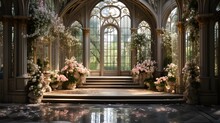 A Grand Entrance Hall With An Empty Wall, Where A Sophisticated Easter Garland Made Of Crystal Beads And Silk Flowers Drapes Elegantly Across A Large Mirror, Reflecting The Opulence Of The Season.
