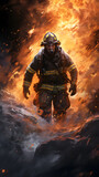 Fototapeta  - Firefighter Amidst the Inferno: A Testament to Bravery Against Fire Disasters