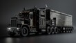 A specification sheet for kit style black military stealth armored truck 18 wheel tractor trailer. black background
