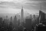 Fototapeta Miasta - Black and White Photo of a City Skyline at Dusk, Classic interpretation of the New York City skyline with its iconic skyscrapers, AI Generated