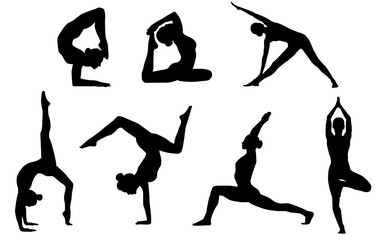 silhouettes, sport women silhouettes, yoga, gymnastic, collection, silhouette, yoga pose, meditate, 