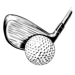 golf club and ball engraving sketch. golfing sport tournament. golfer sports game league, golf champ