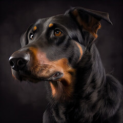 Sticker - Close-Up Portrait of a Beauceron dog on Dark Background