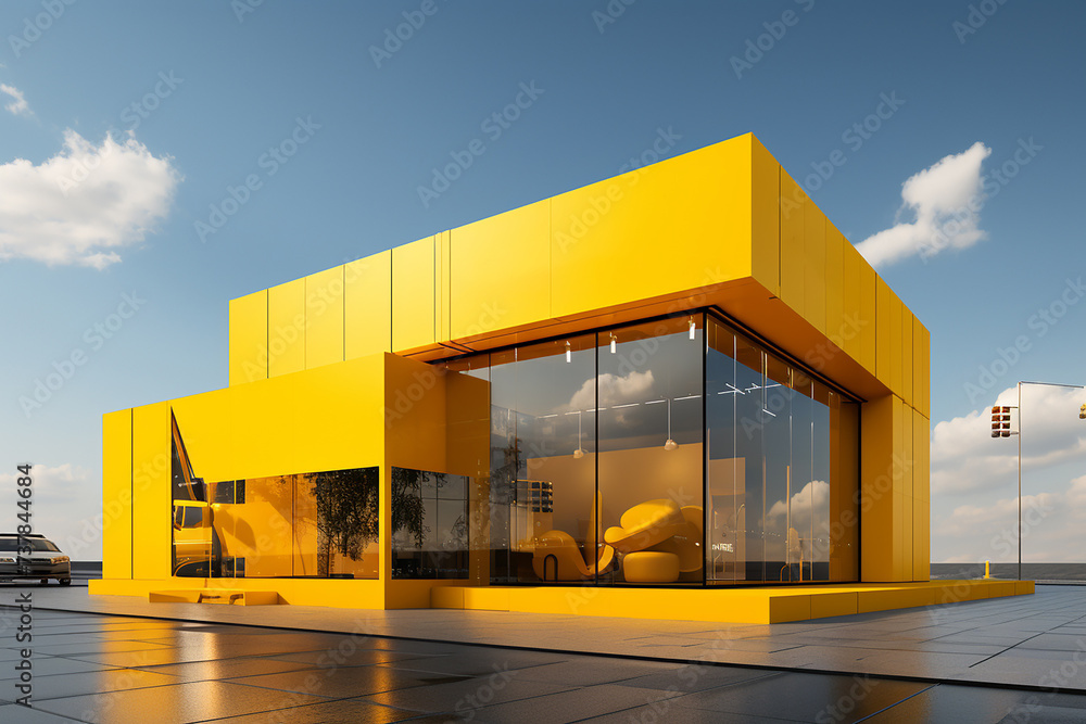 Yellow Storefront modern yellow store facade sign mockup wall texture Stock Photo | Adobe ...