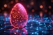 Digital art of a glowing neon pink Easter egg with light patterns on a blue circuit board background