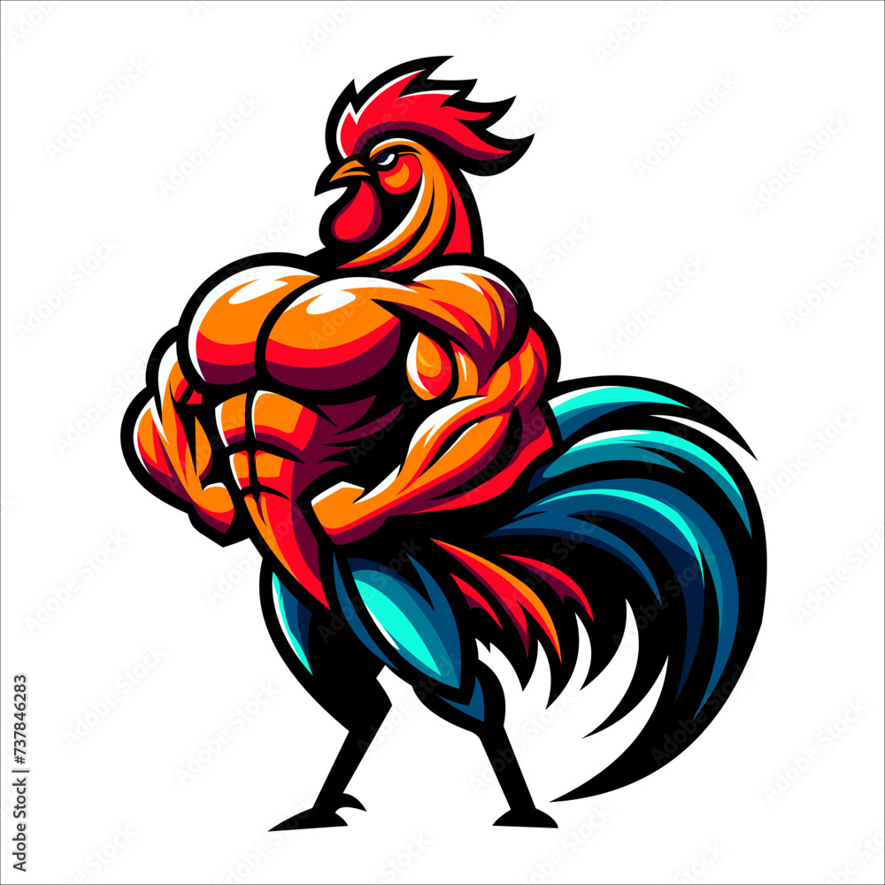 Rooster Bodybuilder Rooster Mascot Body Builder Hand Drawn Vector Design Stock Vector ...