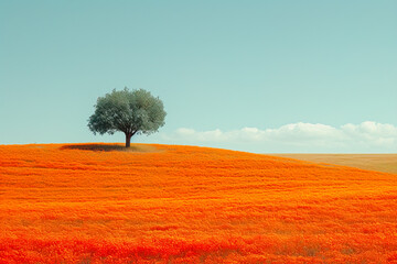 minimalist landscapes, captivating documentary photo, expressive color field, red and green, summer photography