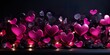 Composition of pink neon hearts on a black background
