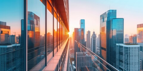 Wall Mural - Modern building with sunset view skyline 
