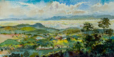 Fototapeta Nowy Jork - Travel rural village beautiful farm landmarks in Thailand. Watercolor landscape original paintings