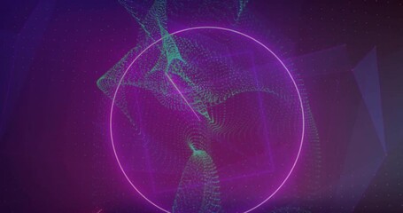 Wall Mural - animation of network of connections with neon shapes on dark background