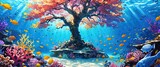 Fototapeta Do akwarium - Colorful underwater tree with tropical coral reef, beauty of marine life