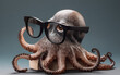 octopus in glasses on a light background 