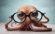 octopus in glasses on a light background 