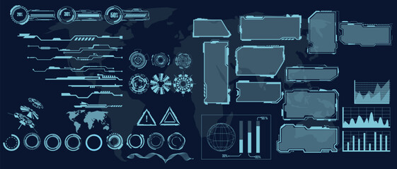 Wall Mural - digital interface hud elements set pack. user interface, frame screens. callouts titles, fui circle 