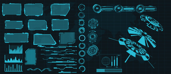 Wall Mural - digital interface hud elements set pack. user interface, frame screens. callouts titles, fui circle 