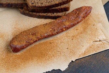 Wall Mural - very spicy pork meat with red hot pepper on the table