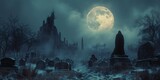 Fototapeta  - Ghostly Nighttime Graveyard A Spine-Chilling Scene for Halloween Generative AI