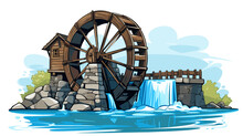 Abstract Water Wheel With Spokes  Symbolizing Traditional Water-driven Energy. Simple Vector Art