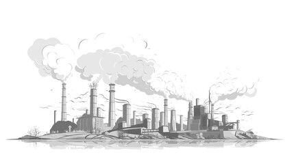 Wall Mural - Abstract polluted Earth with smokestacks and industrial pollution  symbolizing environmental degradation. simple Vector art