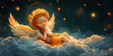 An Ethereal Depiction Of A Heavenly Scene With A Sweet Angel Symbolizing Peace, Love And Spiritual Protection.