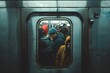 Busy commuters crammed into a bustling New York subway exhausted after work. Concept Rush hour madness, Commuting struggles, New York subway chaos, Exhausted after work, Crammed subway commute