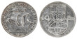 Portuguese silver coin of 10 Escudos from 1954 on a transparent background.