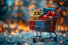 Holiday Gift Basket With Christmas Lights And Presents Generative AI