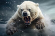 The ferocious polar bear is ready to attack