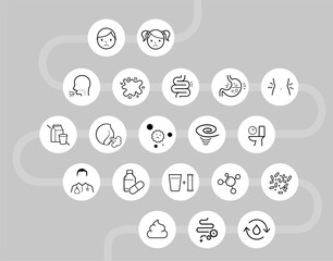 Digestion set icons. Vector elements for infographics. Set of sign for detailed guideline. Ready for your design. EPS10.