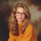 Fototapeta  - 90s-style yearbook photo of a young woman wearing glasses