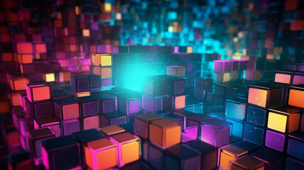 Wall Mural - Abstract background with colorful squares in digital space that represent computer data and information