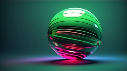 Wall Mural - abstract green sphere on a green background. futuristic digital ai generated illustration.
