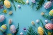 Happy Easter Eggs Basket Celestial blue. Bunny in rosebud flower Garden. Cute 3d Volunteer opportunities easter rabbit illustration. Easter Pistachio card wallpaper Radiant