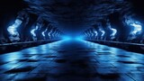 Fototapeta Uliczki - Empty underground background with blue lighting with space for text or product.