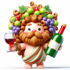 Wall Mural - Funny cartoon of Bacchus, the god of wine. Mythology. AI generated