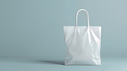 Wall Mural - Blank white plastic bag mockup on blue background