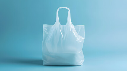 Wall Mural - Blank white plastic bag mockup on blue background