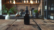 © DimaSabaka - Blank bottle of a beard oil mockup with blurred barbershop background