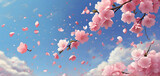 Fototapeta Kwiaty -  blue sky and falling cherry blossom petals