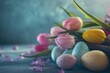 Happy Easter Eggs Basket handpicked bloom. Bunny in orange sherbet flower Garden. Cute 3d red bougainvillea easter rabbit illustration. Easter azalea card wallpaper Playful