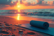 © Sergie - Close-up of yoga mat on the beach on sunset background. Training workout. Healthy active lifestyle. Fitness concept