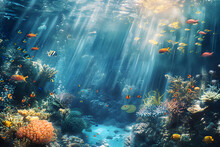 Underwater Image Background With Sunlight Shining Into The Ocean